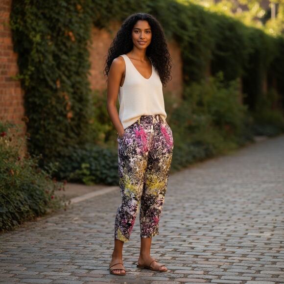 Anthropologie Silk Cropped Pants Colorful Leifsdottir Pocket Bow Trousers - Picture 13 of 13